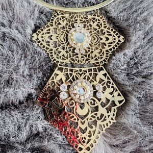 Gold Filigree Statement Necklace with Crystal Details
